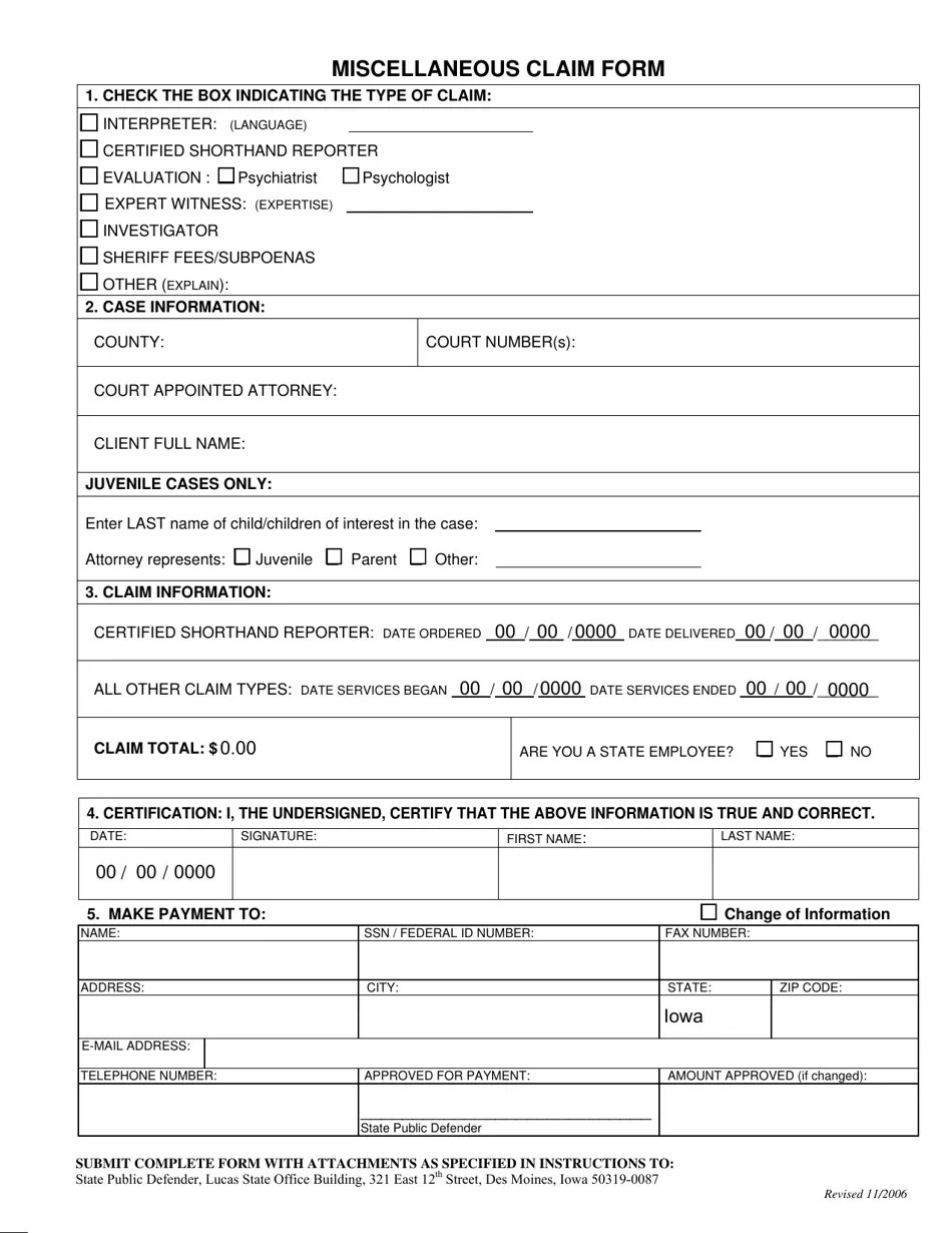 Iowa Miscellaneous Claim Form Fill Out, Sign Online and Download PDF