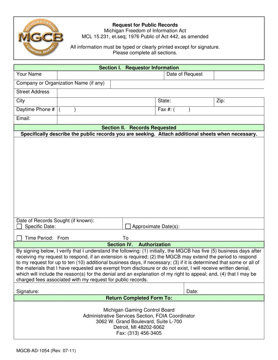 Form MGCBAD1054 Fill Out, Sign Online and Download Printable PDF, Michigan Templateroller