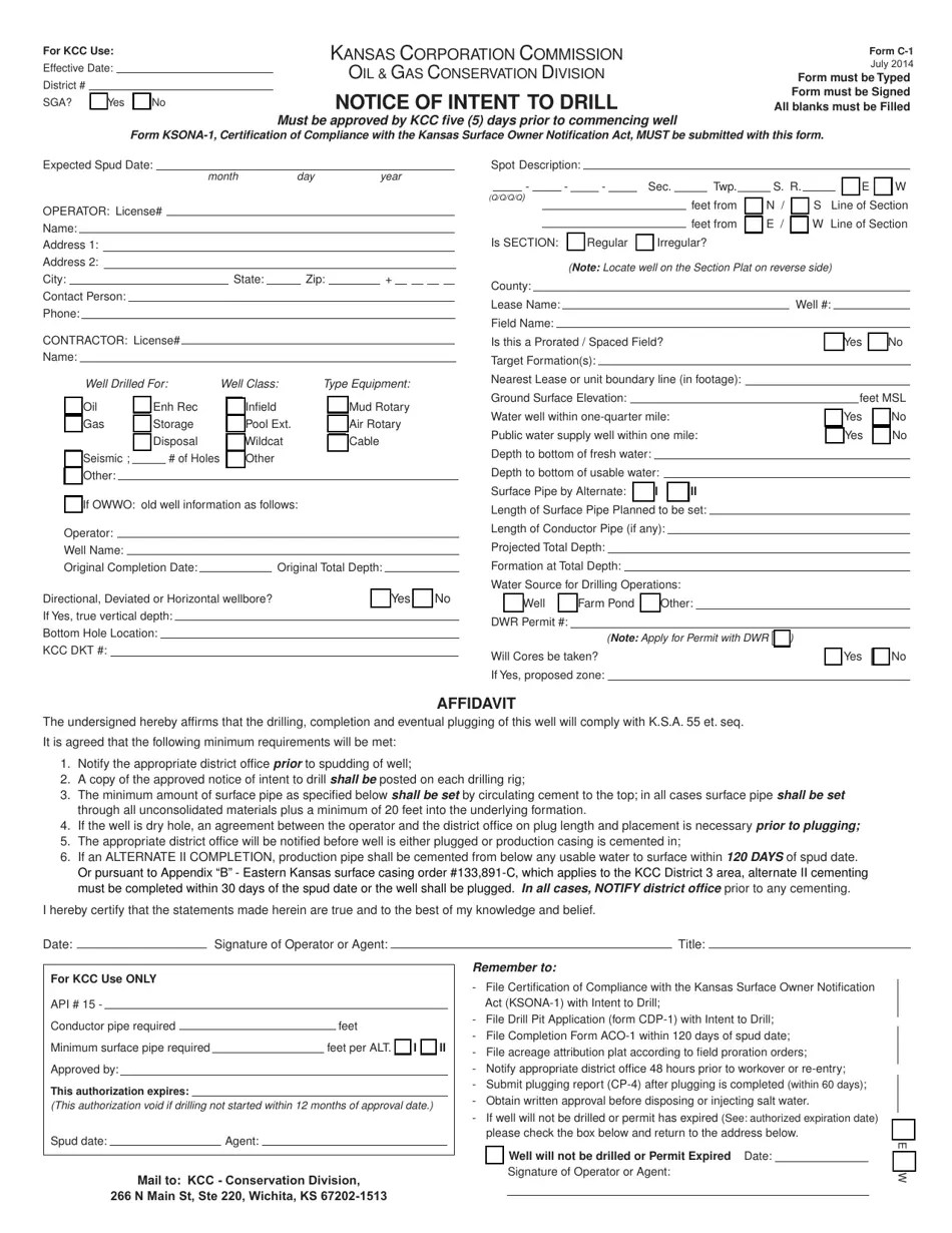 Form C1 Download Fillable PDF or Fill Online Notice of Intent to Drill