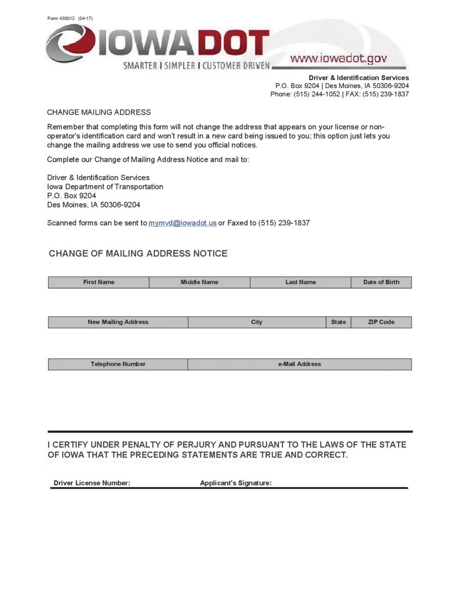 Form 430012 Fill Out, Sign Online and Download Printable PDF, Iowa Templateroller