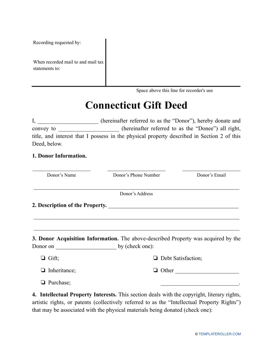 Connecticut Gift Deed Form Fill Out, Sign Online and Download PDF