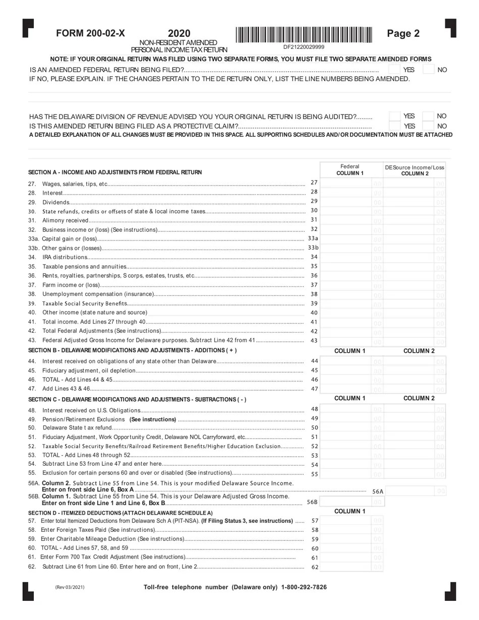 Form 20002X Download Fillable PDF or Fill Online Nonresident Amended
