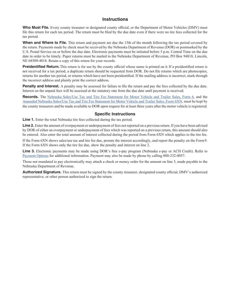 Form 9B Download Fillable PDF or Fill Online Nebraska Tire Fee Return