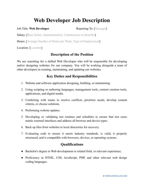 Sample Web Developer Job Description Fill Out, Sign Online and