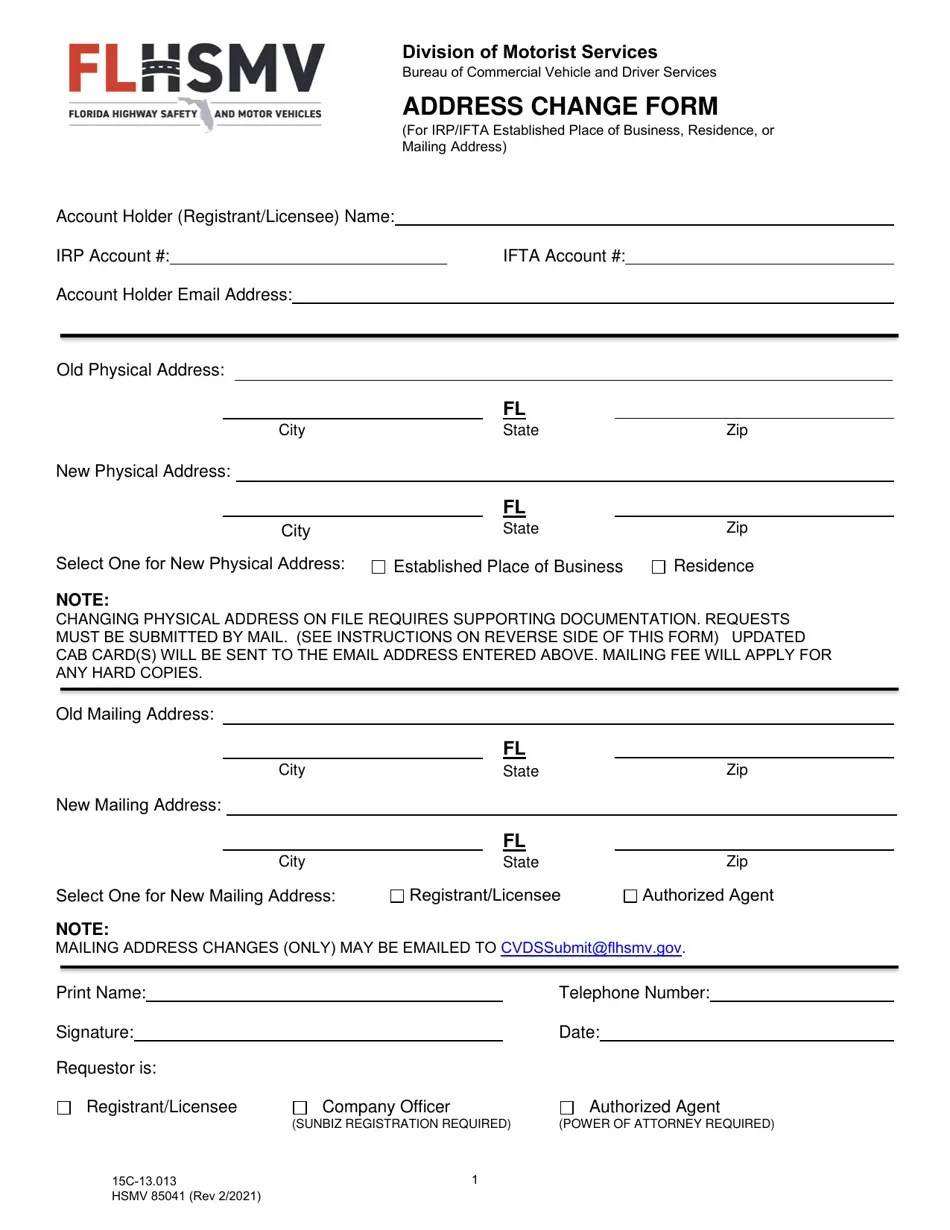 Form HSMV85041 - Fill Out, Sign Online and Download Fillable PDF