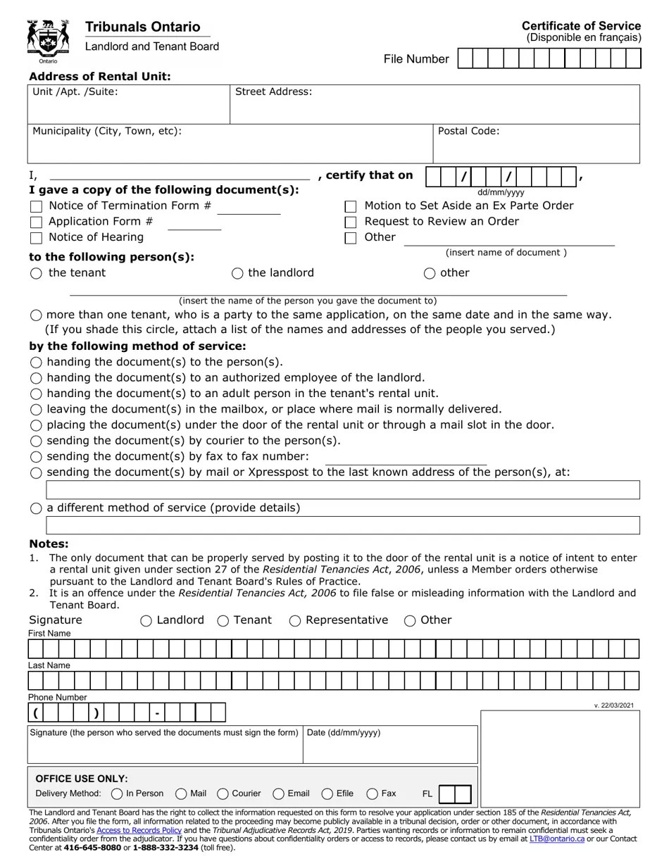 Ontario Canada Certificate of Service Fill Out, Sign Online and