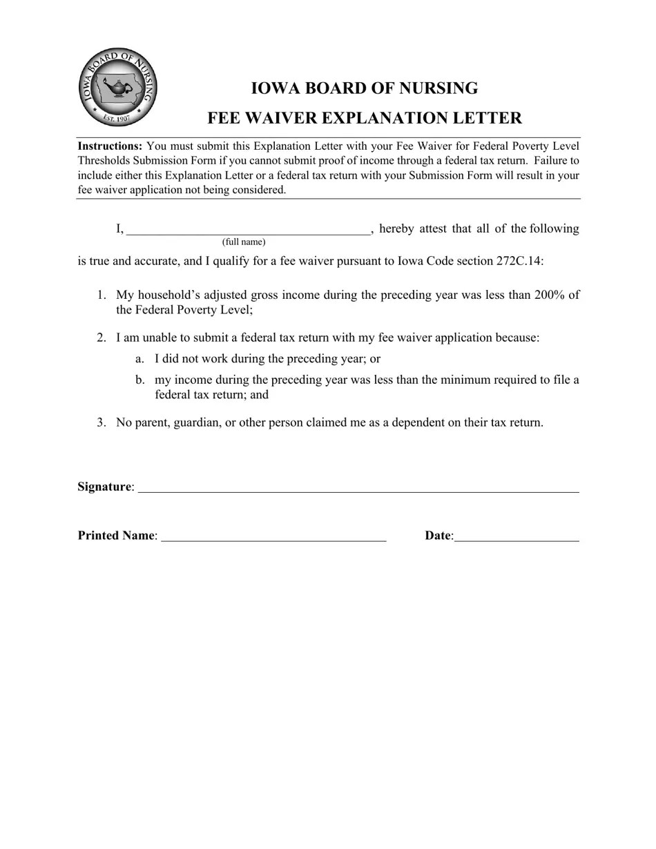 Iowa Fee Waiver Explanation Letter Fill Out, Sign Online and Download PDF Templateroller