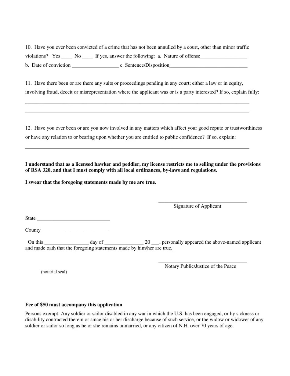 New Hampshire Hawker and Peddler Application Fill Out, Sign Online