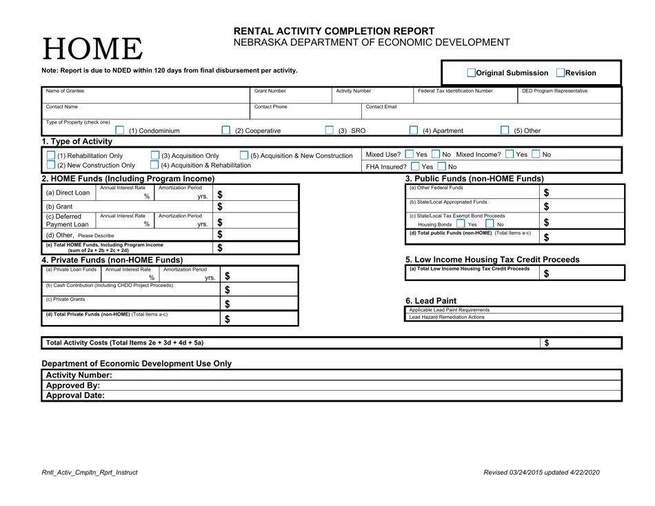 Nebraska Rental Activity Completion Report Fill Out, Sign Online and