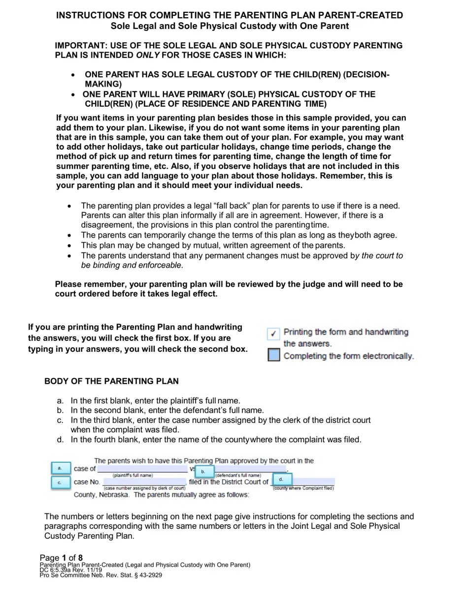 Download Instructions for Form DC65.39 Parenting Plan ParentCreated