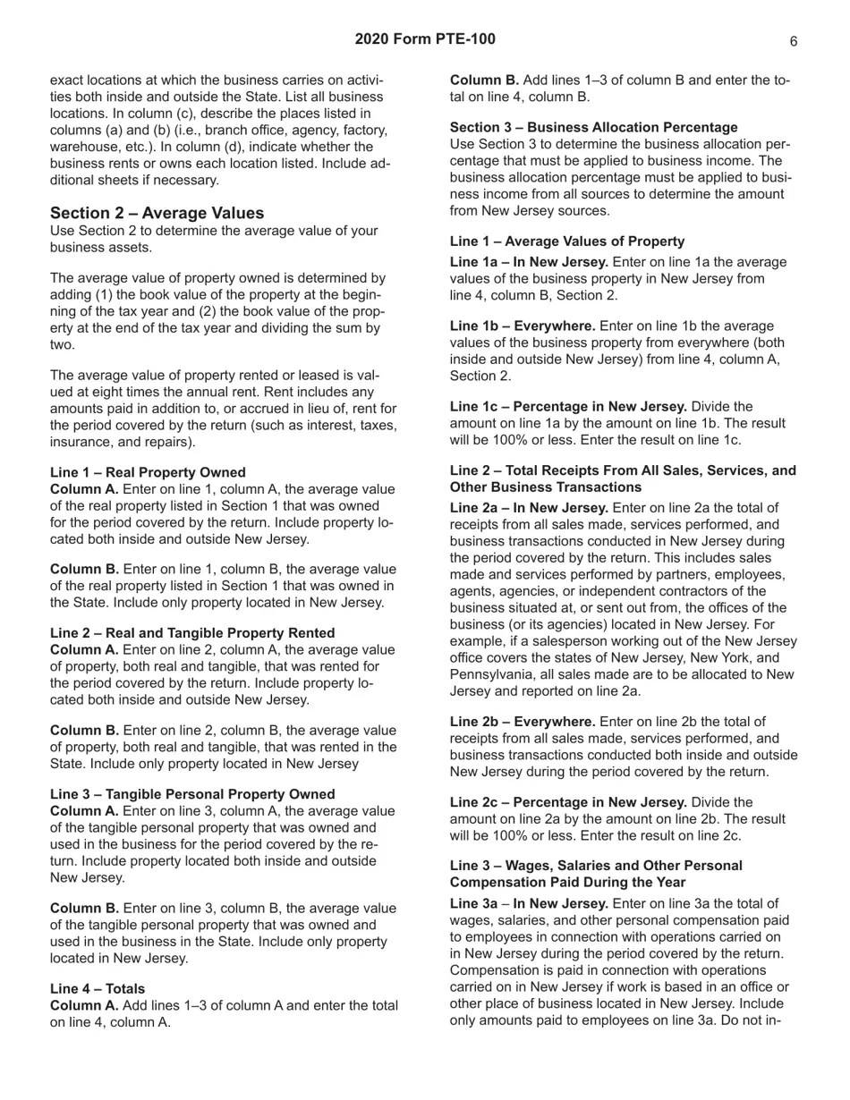 Download Instructions for Form PTE100 PassThrough Business