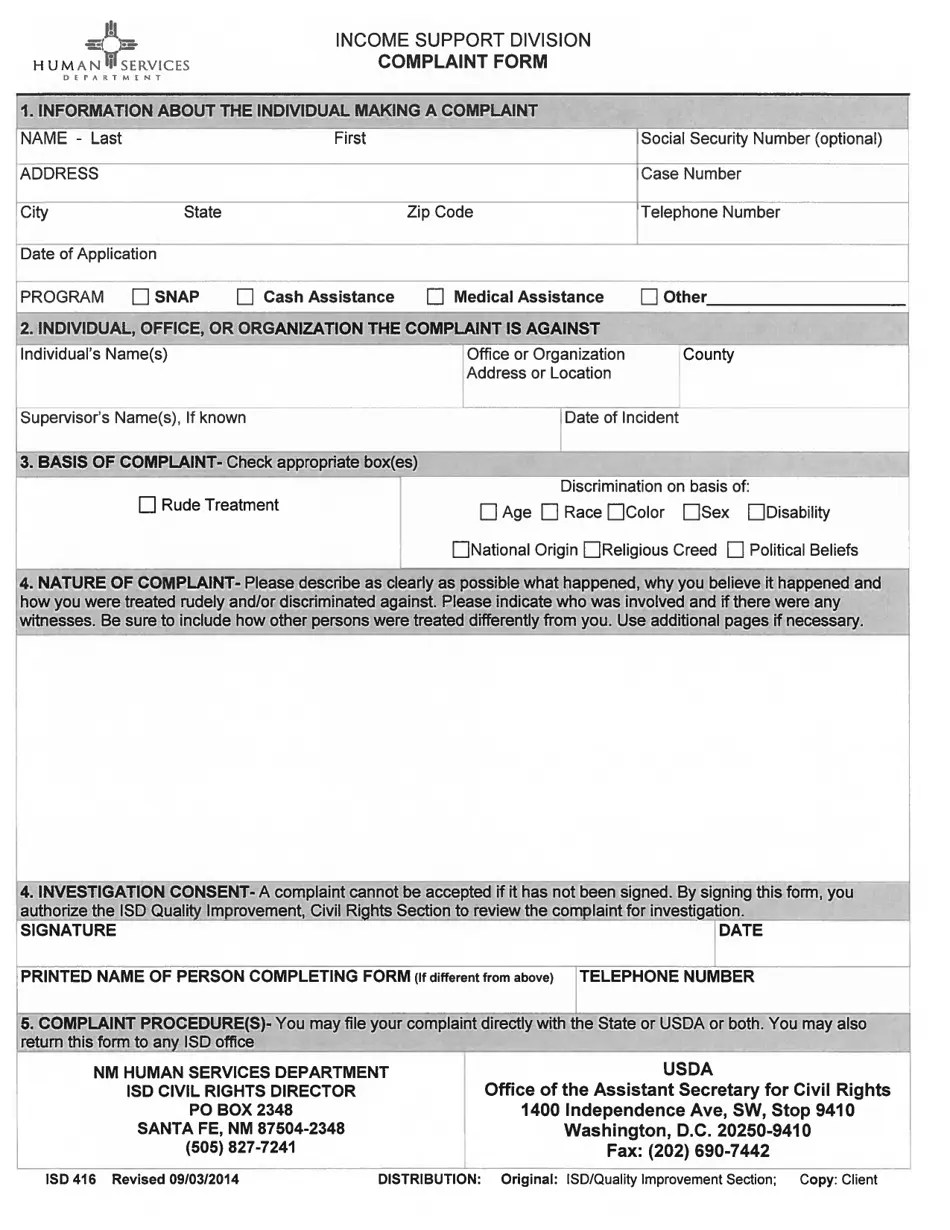 Form ISD416 Fill Out, Sign Online and Download Printable PDF, New Mexico (English/Spanish