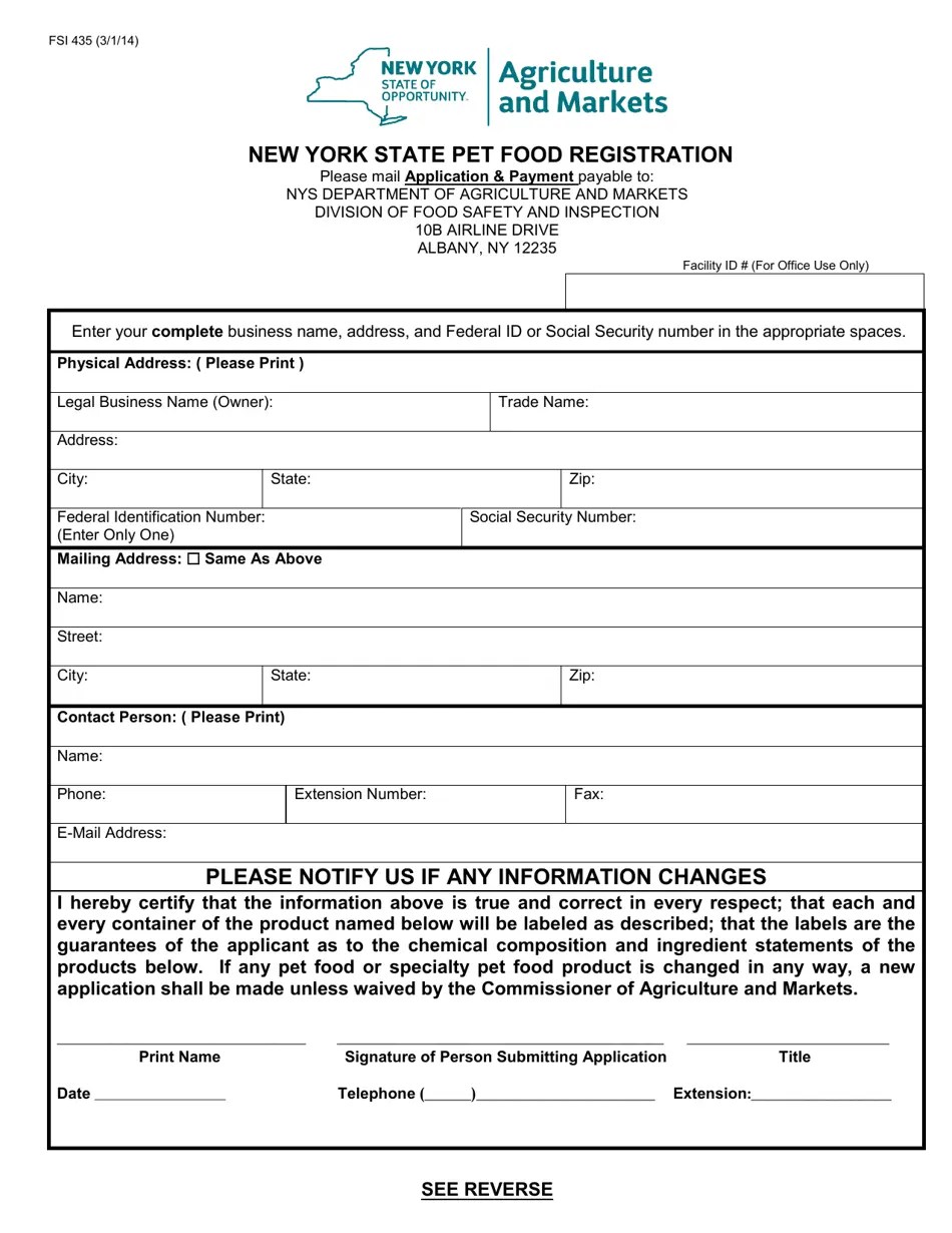 Form FSI435 Fill Out, Sign Online and Download Fillable PDF, New York