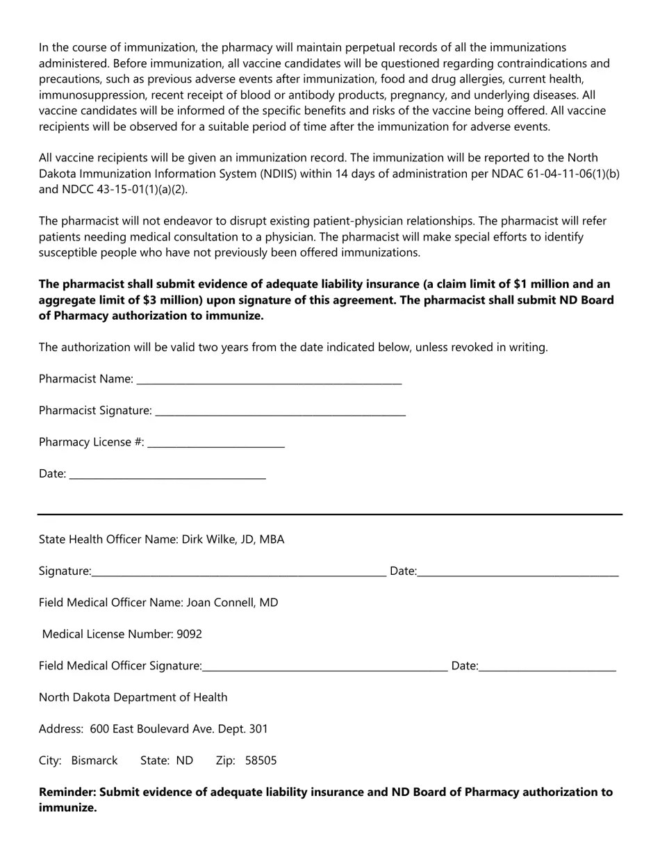 North Dakota Pharmacy Authority to Immunize Fill Out, Sign Online and