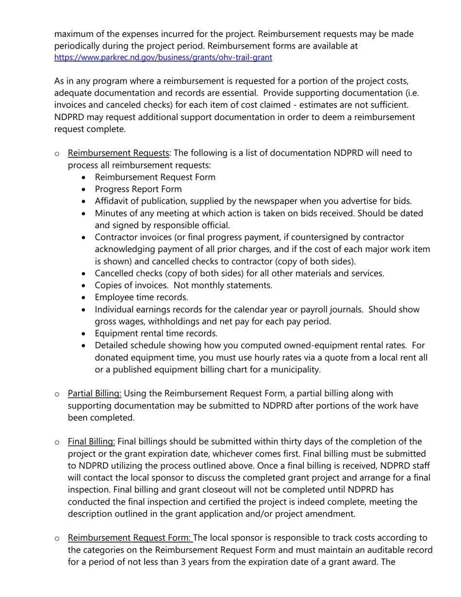 North Dakota OffHighway Vehicle Recreation Grant Application Fill