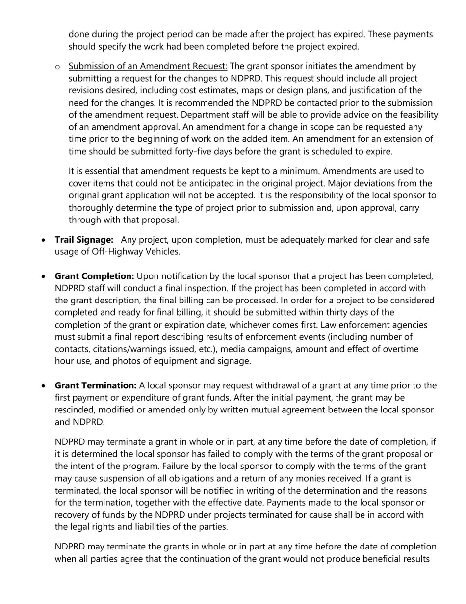 North Dakota OffHighway Vehicle Recreation Grant Application Fill