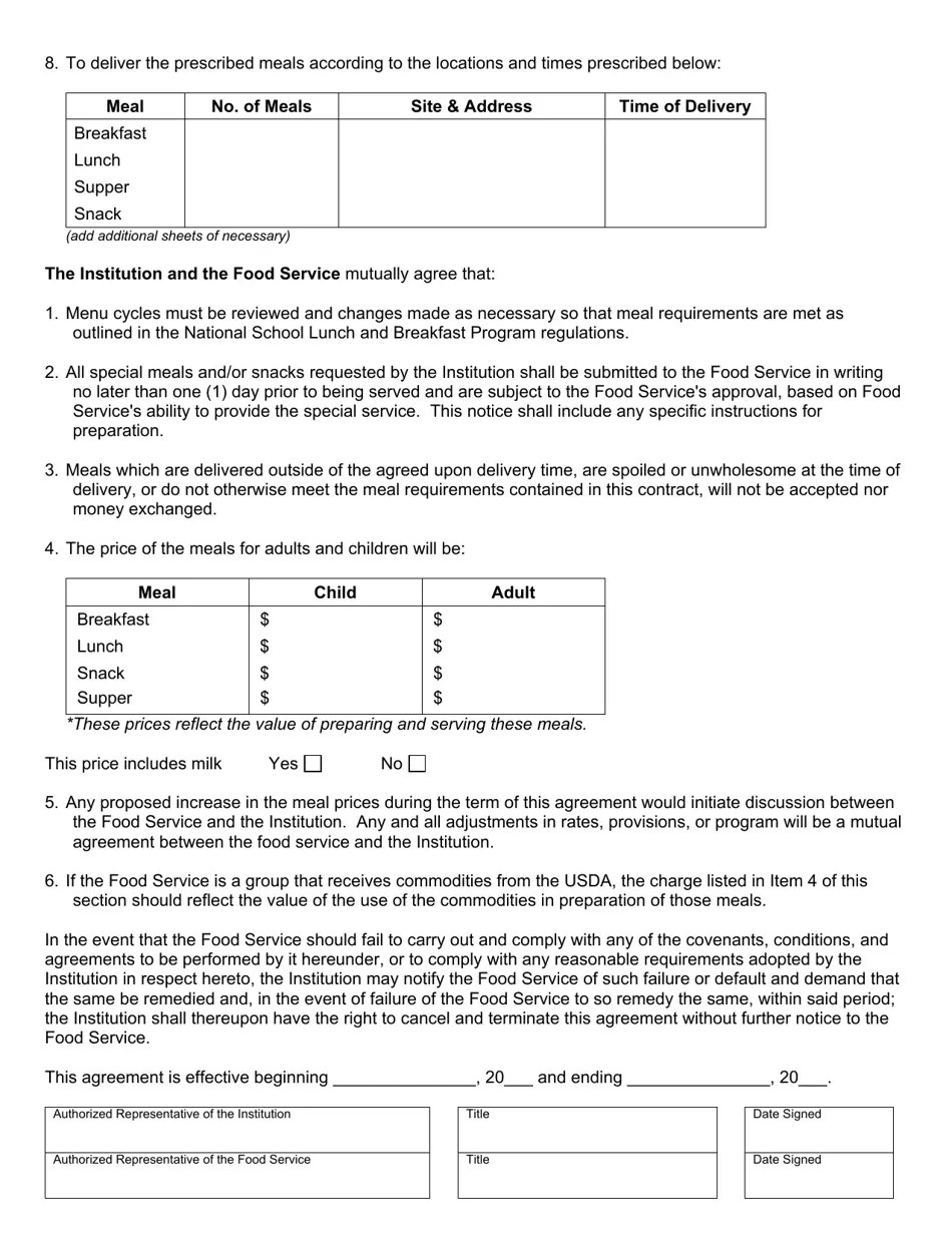 North Dakota Food Service Contract Snp Fill Out, Sign Online and