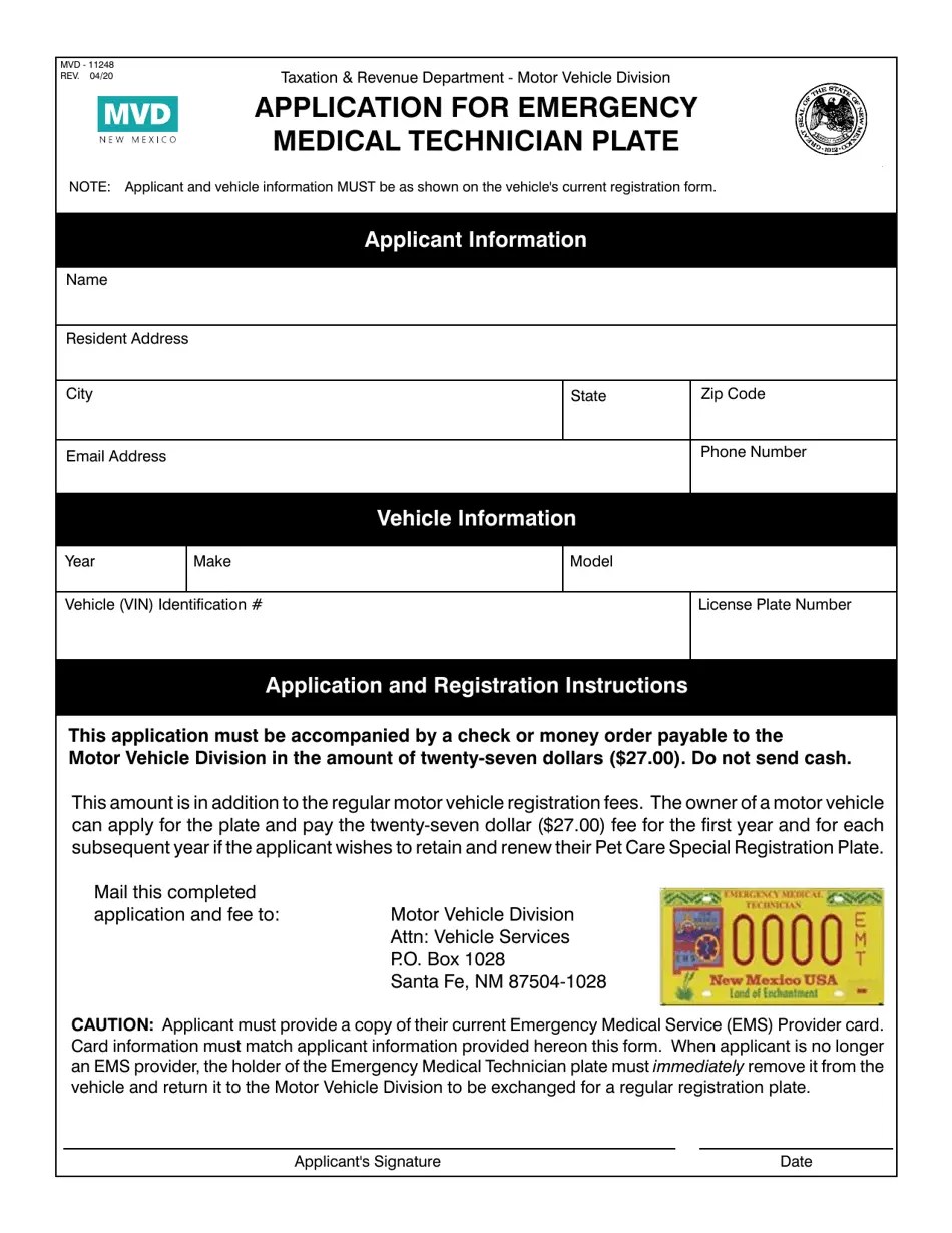 Form MVD11248 Fill Out, Sign Online and Download Fillable PDF, New