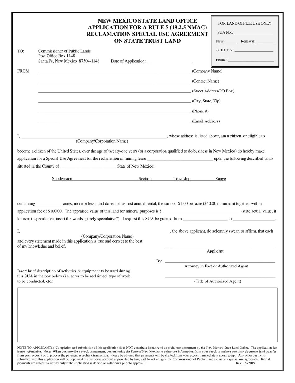 New Mexico Application for a Rule 5 (19.2.5 Nmac) Reclamation Special