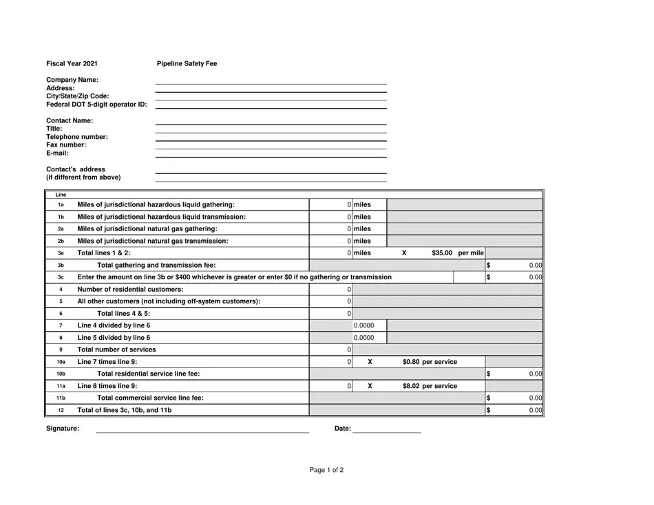 2021 New Mexico Pipeline Safety Fee Calculation Worksheet Fill Out