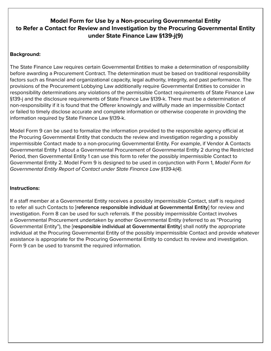 New York Model Form for Use by a Nonprocuring Governmental Entity to