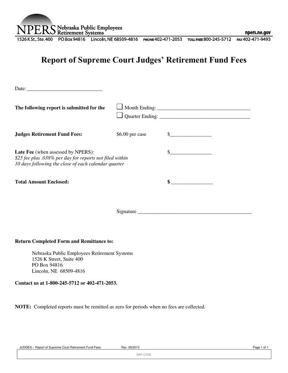Nebraska Report of Supreme Court Judges' Retirement Fund Fees Fill