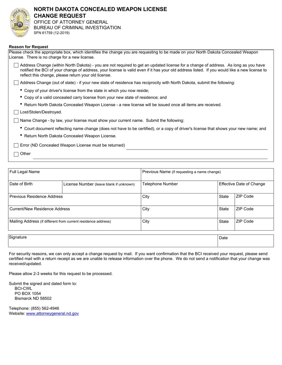 Form SFN61759 Download Fillable PDF or Fill Online North Dakota