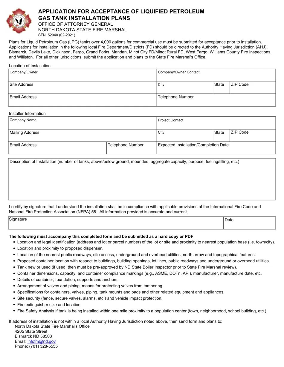 Form SFN52040 Fill Out, Sign Online and Download Fillable PDF, North