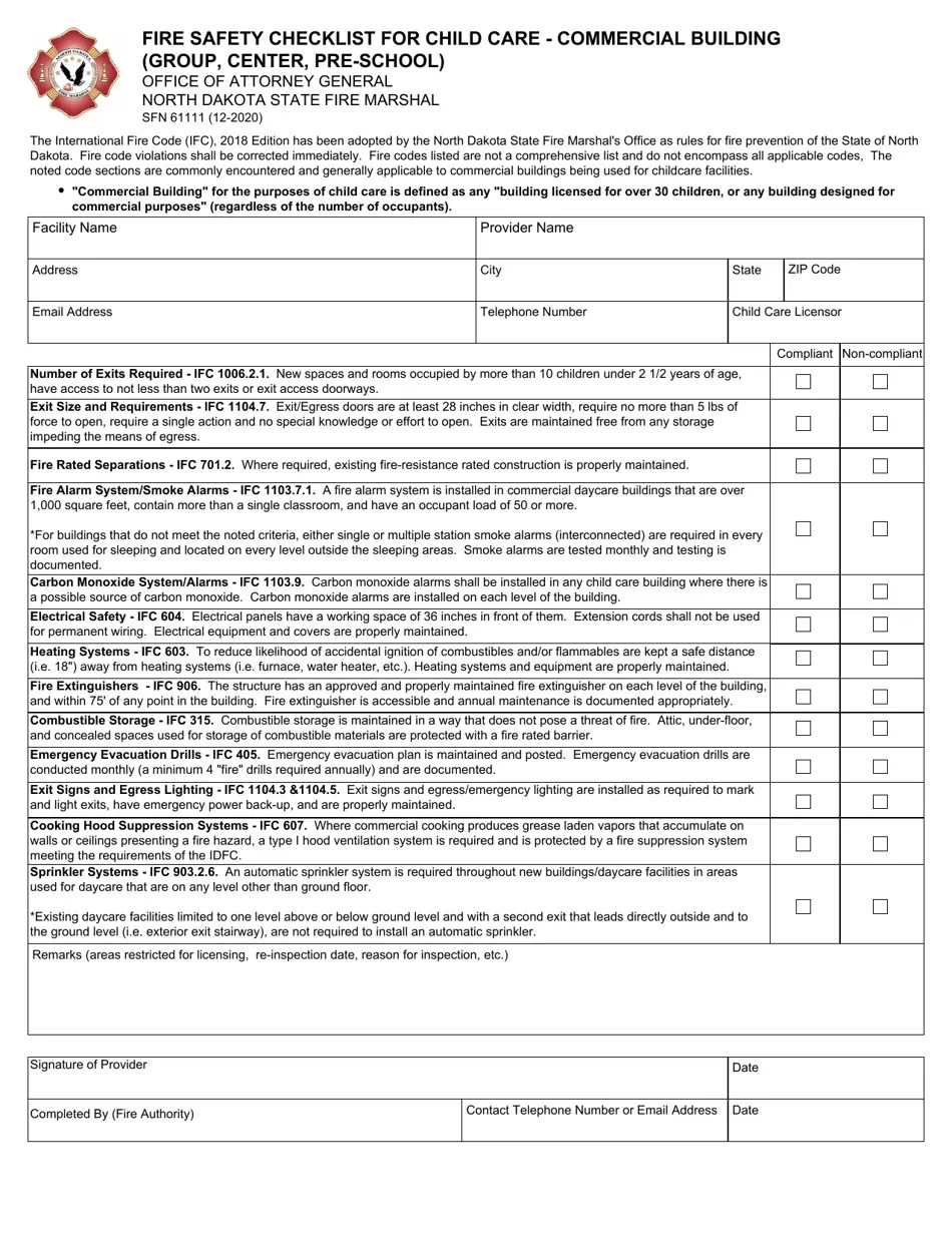 Form SFN61111 Fill Out, Sign Online and Download Fillable PDF, North