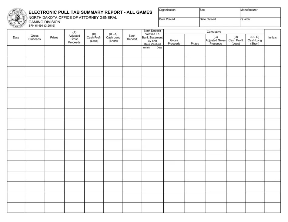 Form SFN61494 Fill Out, Sign Online and Download Printable PDF, North