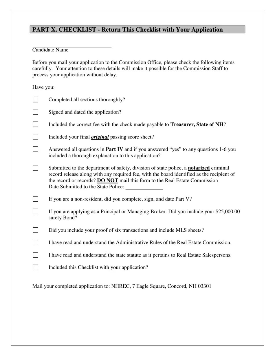 New Hampshire Real Estate Broker Application Form Fill Out, Sign