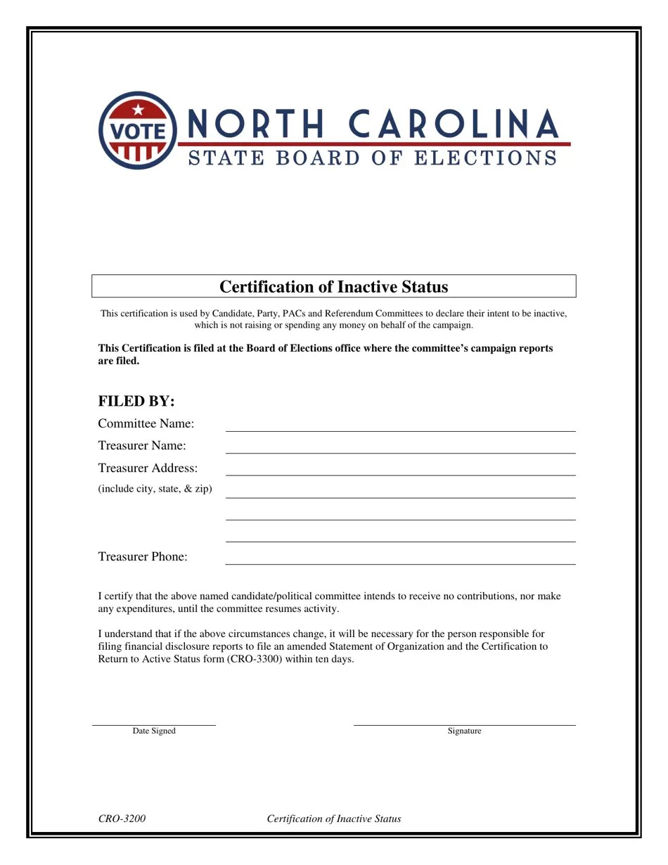 Form CRO3200 Fill Out, Sign Online and Download Fillable PDF, North