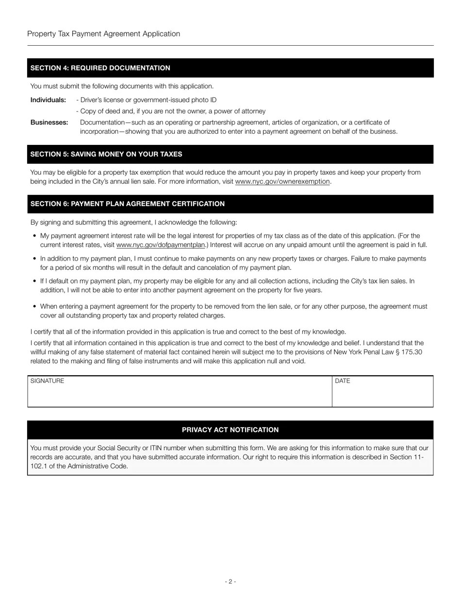 New York City Property Tax Payment Agreement Application Fill Out