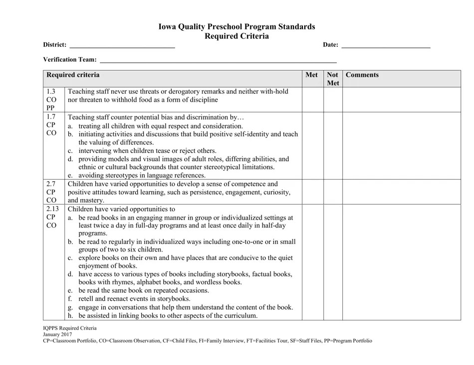 Iowa Iowa Quality Preschool Program Standards Required Criteria Fill