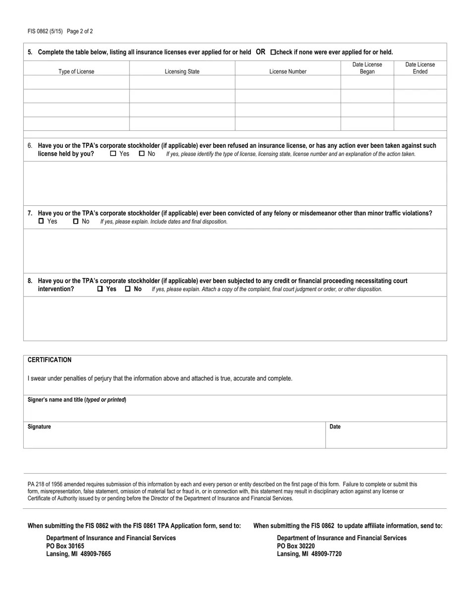 Form FIS0862 Download Fillable PDF or Fill Online Third Party