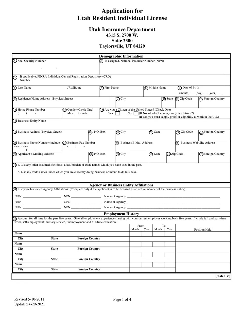 Utah Application for Utah Resident Individual License Download
