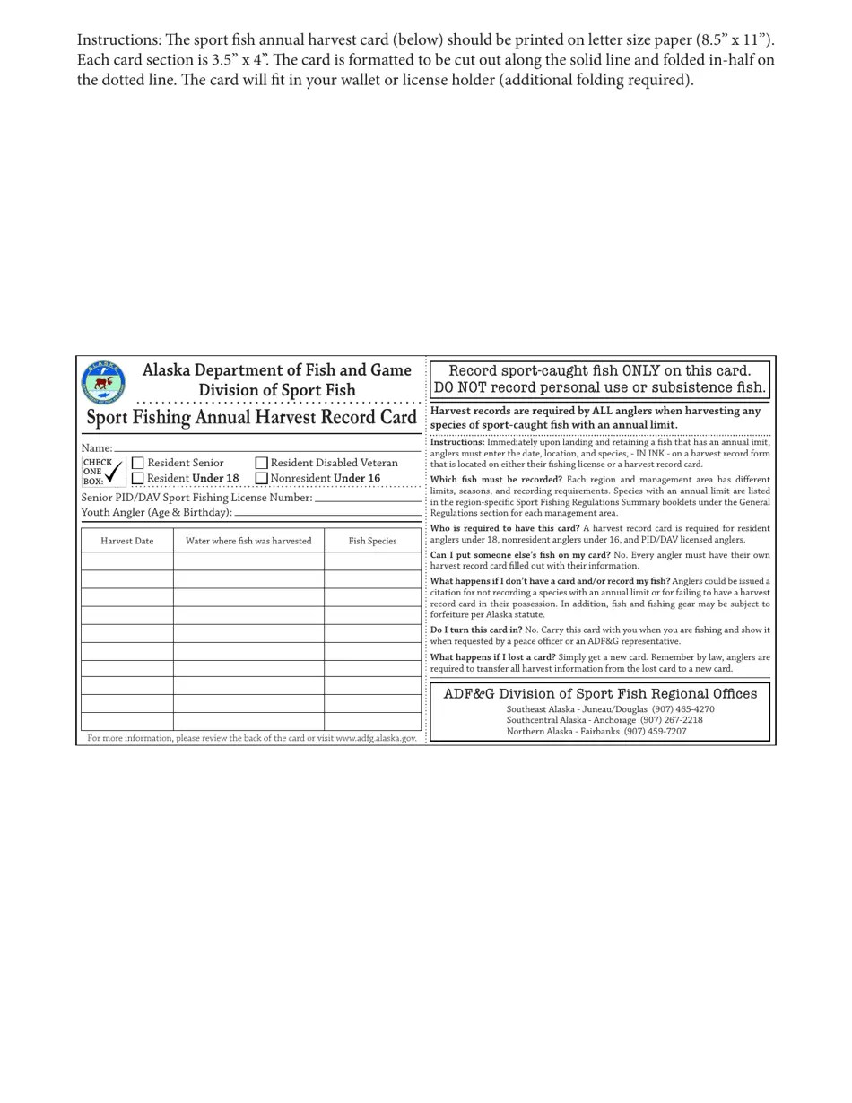 Alaska Sport Fishing Annual Harvest Record Card Fill Out, Sign Online