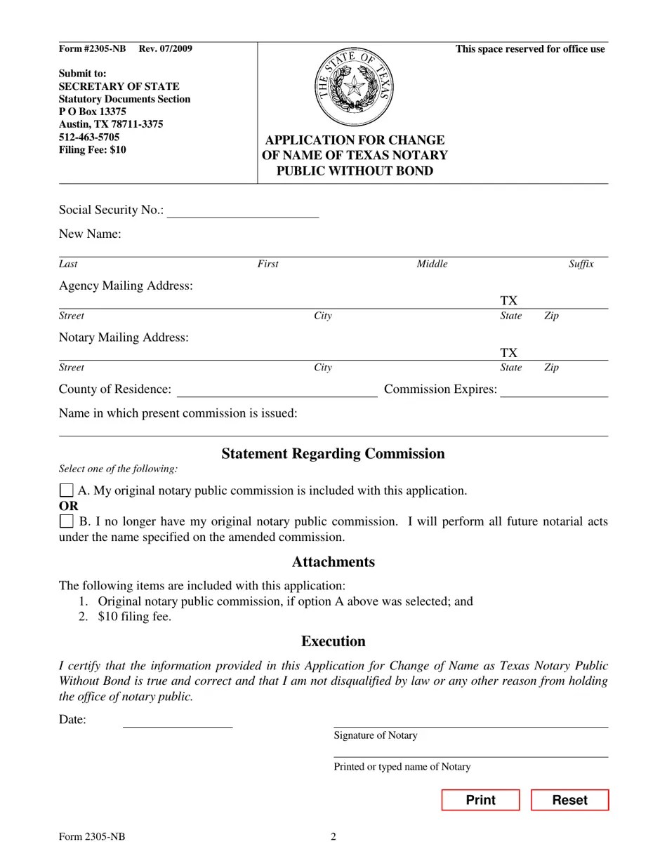 Form 2305NB Fill Out, Sign Online and Download Fillable PDF, Texas