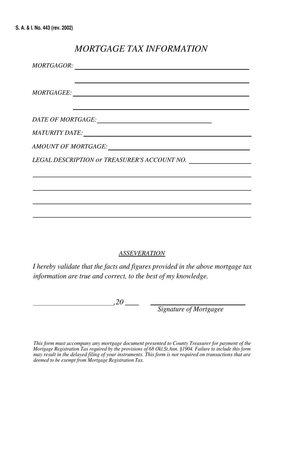 Form S.A.& I.443 Fill Out, Sign Online and Download Fillable PDF, Oklahoma Templateroller