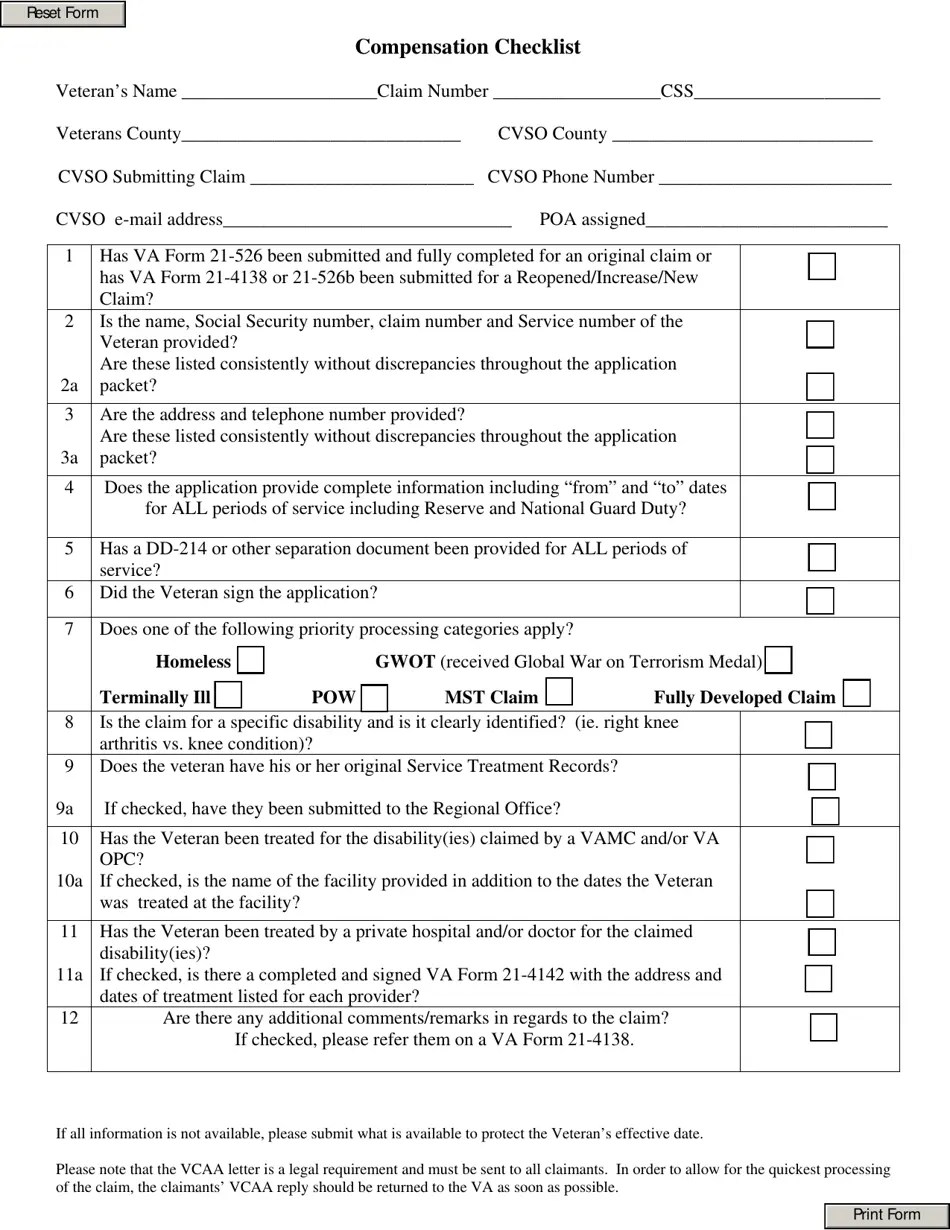 Ohio Compensation Checklist Fill Out, Sign Online and Download PDF