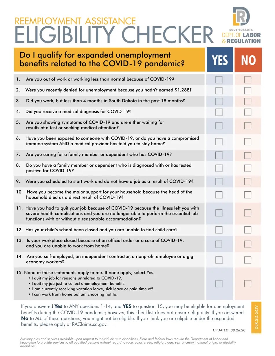 South Dakota Reemployment Assistance Eligibility Checker Fill Out