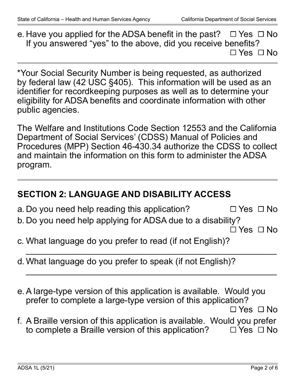 Form ADSA1L Download Fillable PDF or Fill Online Application for