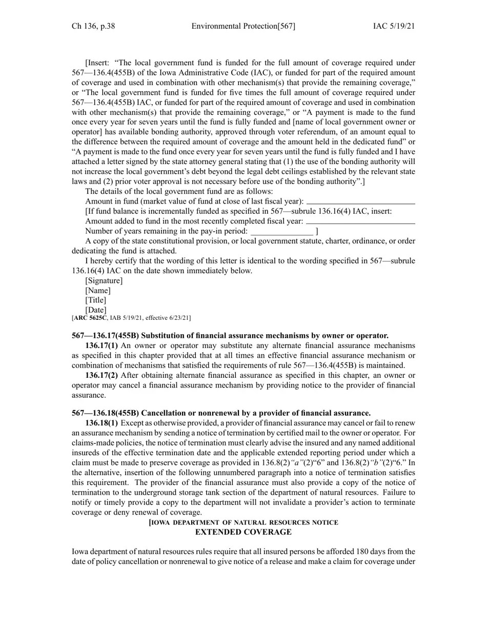 Iowa Chapter 136 Financial Responsibility for Underground Storage