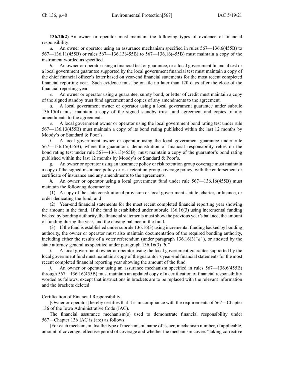 Iowa Chapter 136 Financial Responsibility for Underground Storage