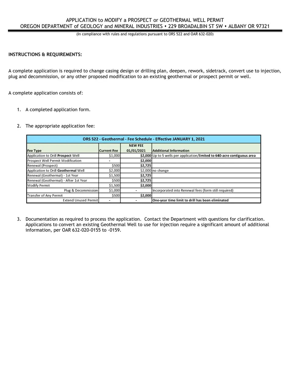 Oregon Application to Modify a Prospect or Geothermal Well Permit