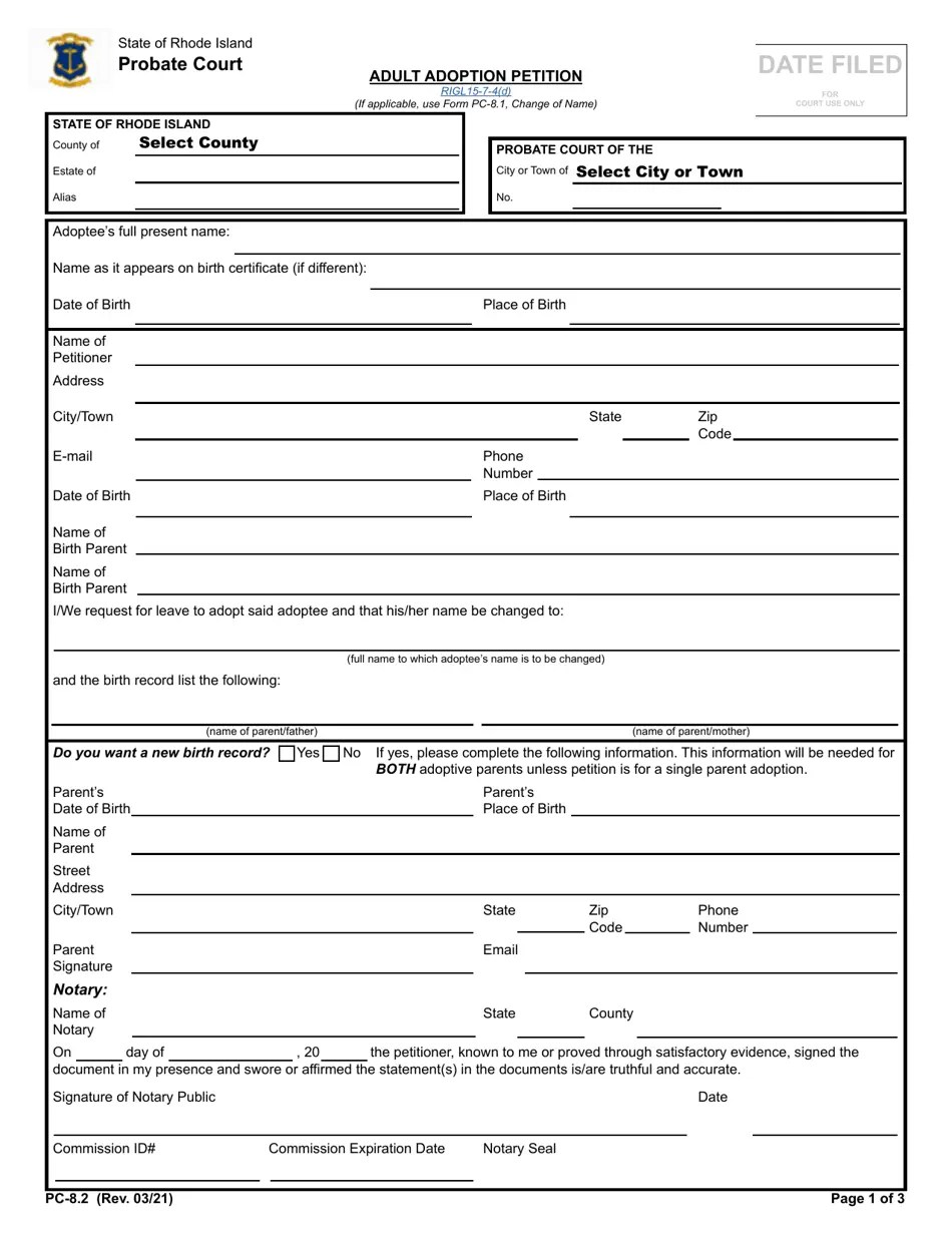 Form PC8.2 Fill Out, Sign Online and Download Fillable PDF, Rhode