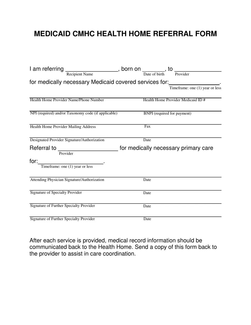 South Dakota Medicaid Cmhc Health Home Referral Form Fill Out, Sign Online and Download PDF