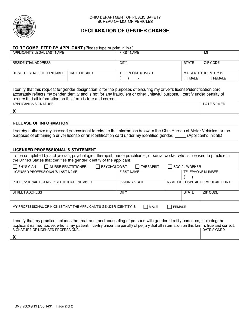 Form BMV2369 Fill Out, Sign Online and Download Printable PDF, Ohio