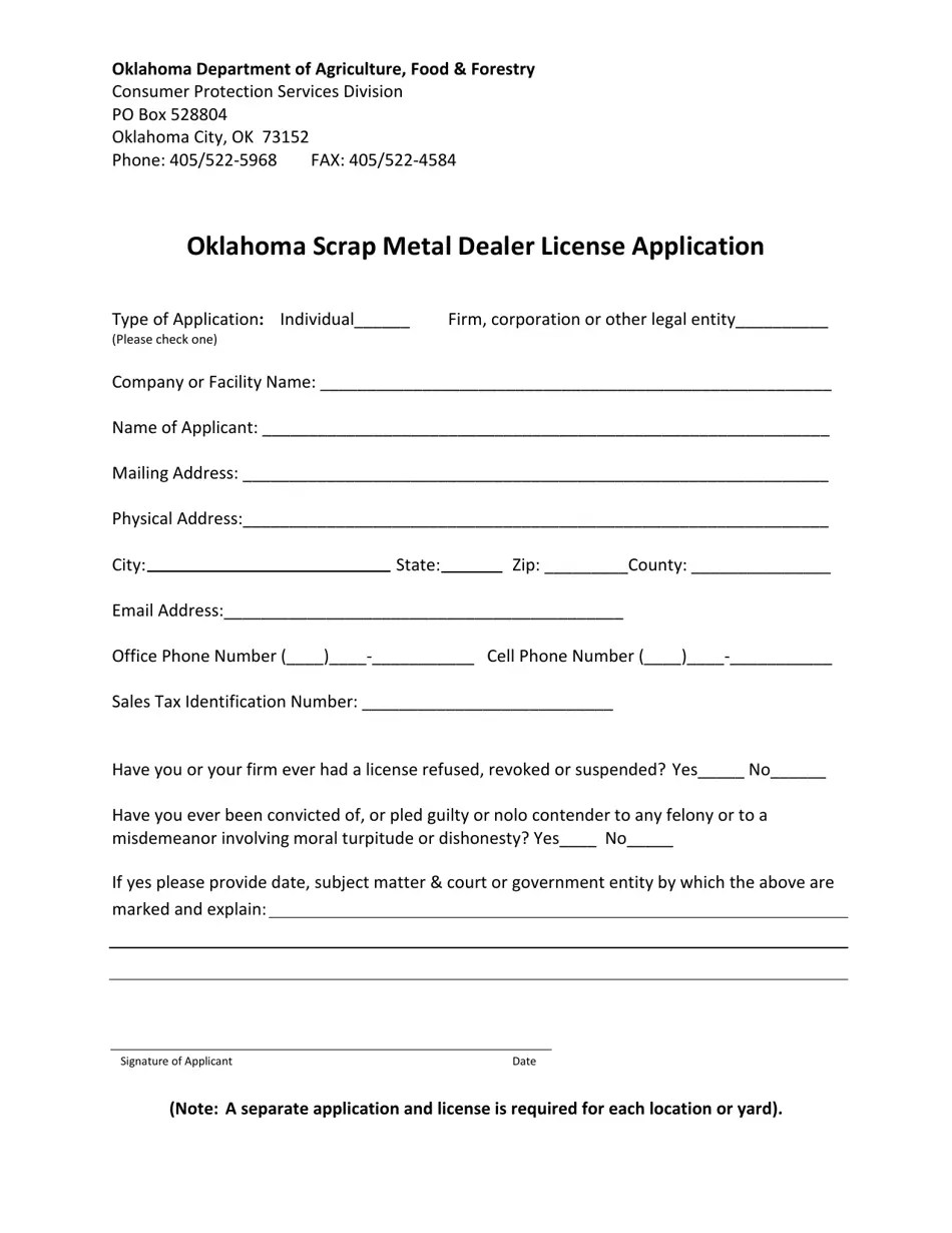 Oklahoma Oklahoma Scrap Metal Dealer License Application Download