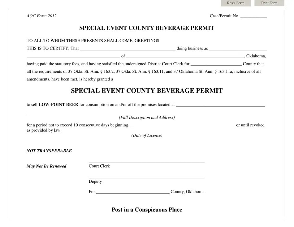 Oklahoma Special Event County Beverage Permit Download Fillable PDF